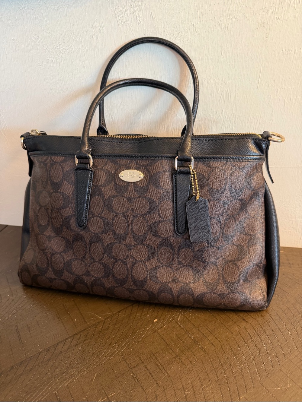 Coach Morgan Satchel F34617 Signature Canvas Brown Black Crossbody Shoulder Bag